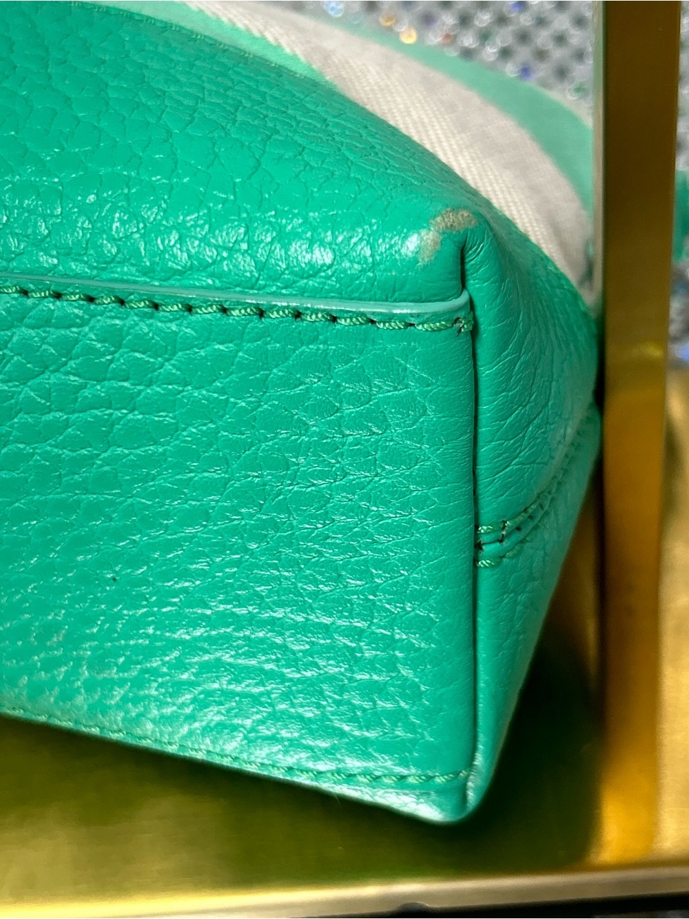 kate spade Storybook Lining Teal and Cream Stripe Crossbody Approx. 10 x 6.5 x 3 - Picture 17 of 17